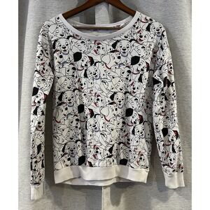 101 Dalmatians Disney Long Sleeve Dog Print White & Black Pull Over Sweater M